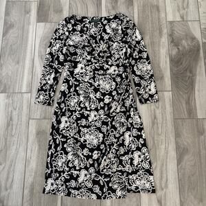 Ralph Lauren Dress Womens 3/4 Long Sleeve Stretch Black & White Floral Size 8